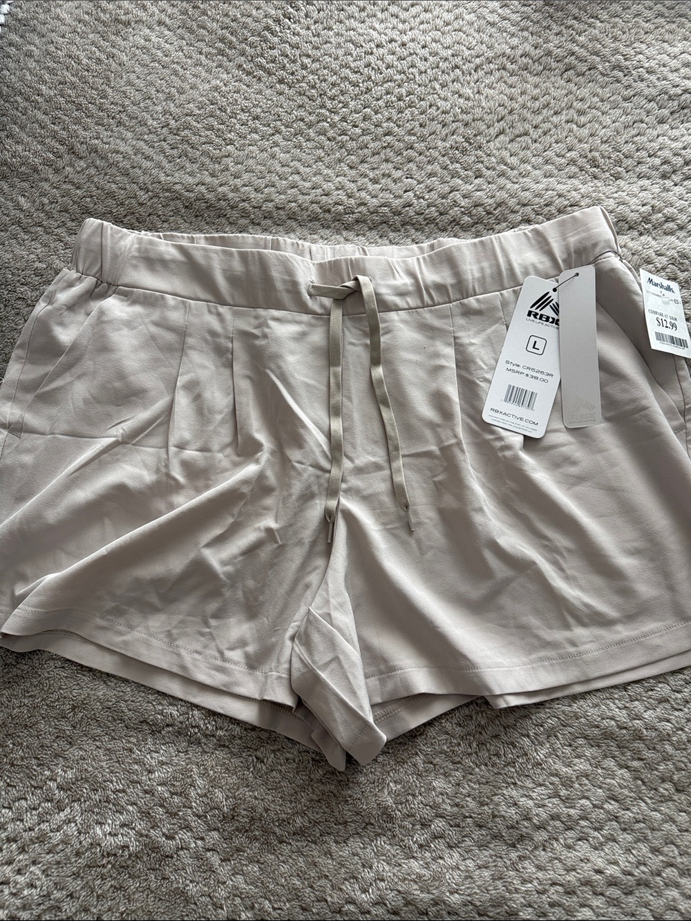 RBX Women's Light Beige Pull-On Athletic Shorts with Drawstring